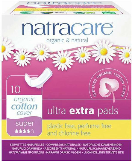 Natracare Ultra Extra Super Σερβιέτες με Φτερά για Αυξημένη Ροή 4 Σταγόνες 10τμχ