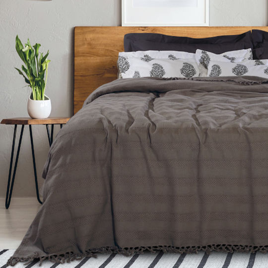 Das Home Piqué Decke Übergröße mit Fransen 230x250cm Braun