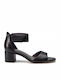 Tamaris Leather Women's Sandals with Ankle Strap Black with Chunky Medium Heel 1-28313-22-003