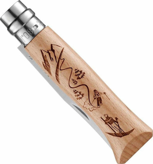 Opinel No.8 Inox Skifahren am Berg Taschenmesser Braun