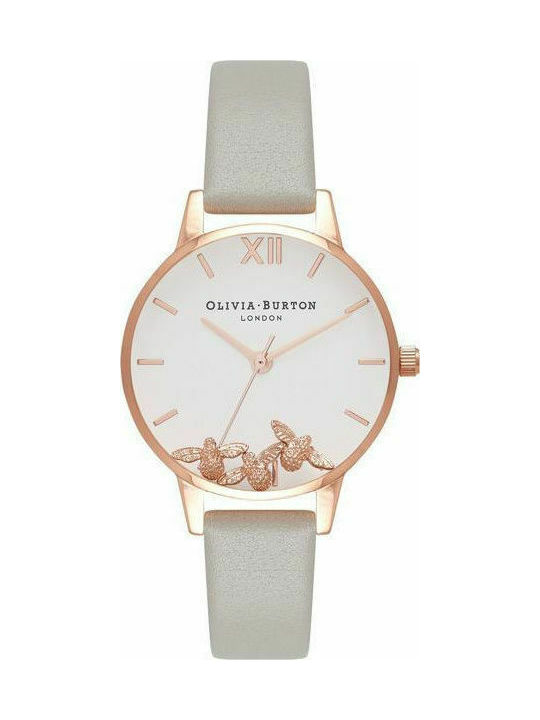 Olivia Burton Busy Bees Ceas cu Gri Curea de Piele