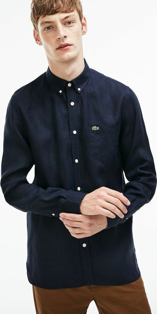 Lacoste Long-sleeved Linen Shirt Navy Blue CH4990-166