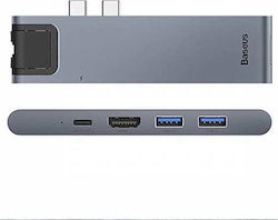 Baseus Docking Station with Dual USB-C HDMI 4K PD Ethernet Gray (CAHUB-L0G)