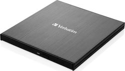 Verbatim External Slimline Външен Оптично устройство Запис/Четене Blu-Ray / DVD/CD за Настолен компютър / Лаптоп Черно