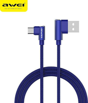 Awei CL-56 Unghi (90°) / Împletit USB 2.0 spre micro USB Cablu Albastru 1.2m 1buc