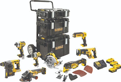 Dewalt Set Angle Wheel & Circular Saw & Impact Drill Driver & Hammer & Multitool & Reciprocating Saw & Lens & Impact Driver Brushless 18V with 4 Batteries 5Ah and Case