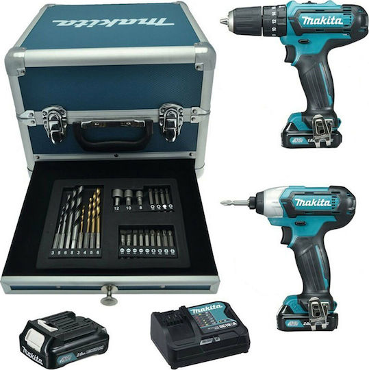 Makita HP333D + TD110D Set Impact Drill Driver & Impact Screwdriver 12V with 3 2Ah Batteries and Case