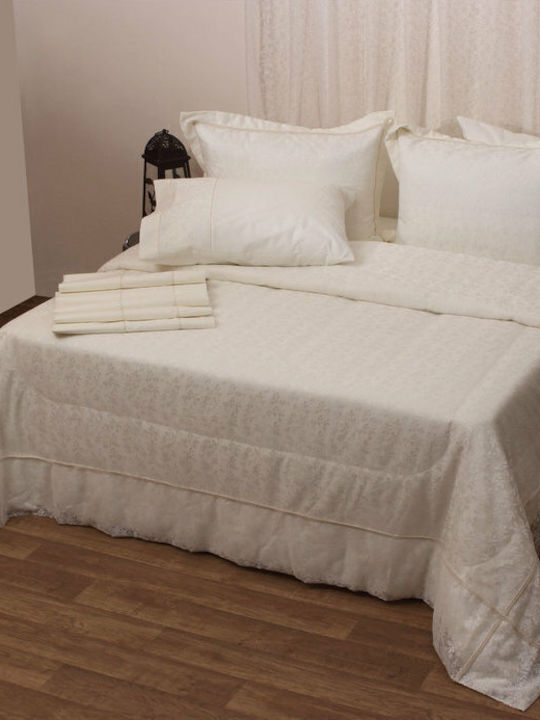 Viopros Bridal Sheets Set Super King 4 Pieces Ecru 240x260cm
