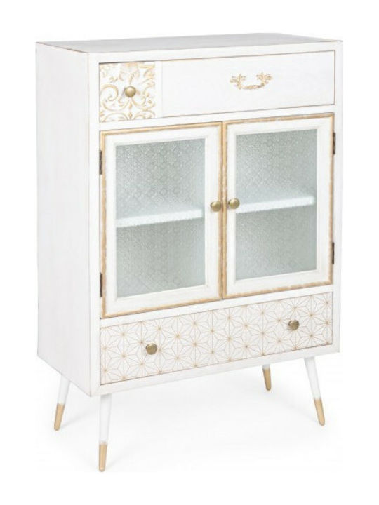 Marigold Floor-standing Living Room Display Cabinet made of MDF with Glass White / Gold 73x35x110cm