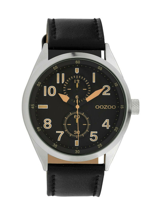 Oozoo Timepieces Ceas Cronograf Baterie cu Negru Brățară din piele