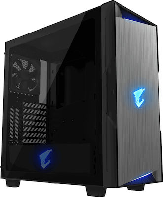 Gigabyte Aorus C300 Glass Gaming Midi Tower Computer Case with Window Panel and RGB Lighting Black