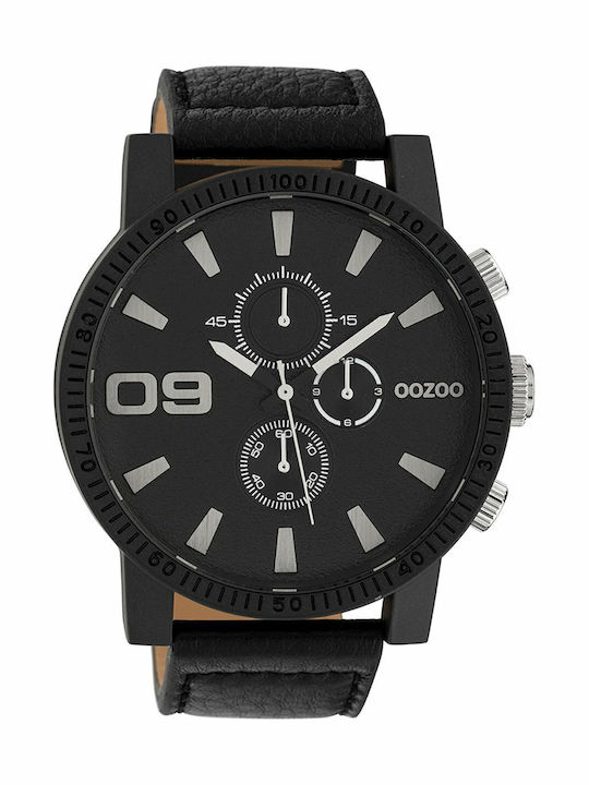 Oozoo Ανδρικό Ρολόι 50mm Χρονογράφος Μπαταρίας με Μαύρο Δερμάτινο Λουράκι