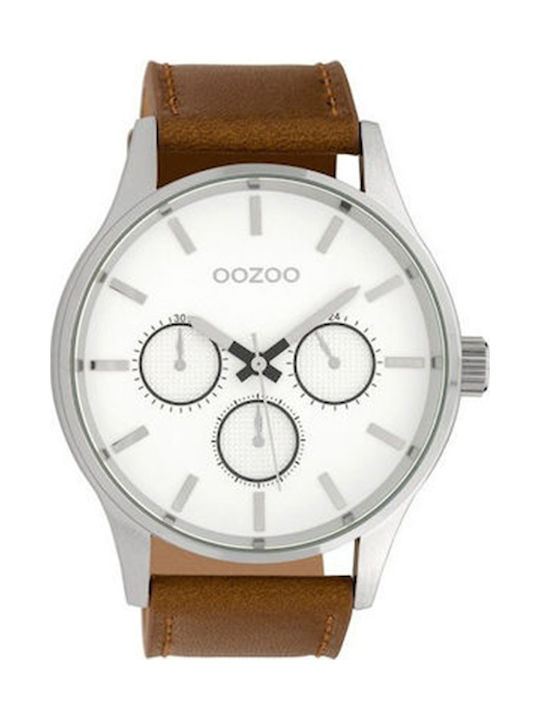 Oozoo Timepieces Men's Watch 48mm Chronograph Battery with Brown Leather Strap