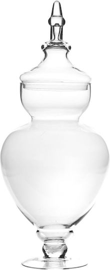 Iliadis Vintage Glass Sweet Jar Glass Candy Dish with Lid and Stand 13x13x46cm with Lid and Foot Transparent 13x13x46cm