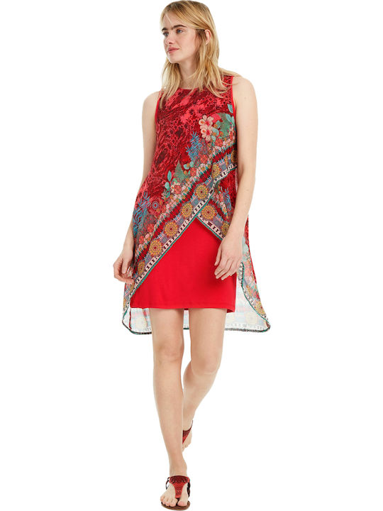 Desigual Monique Mini Καλοκαιρινό All Day Φόρεμα Αμάνικο Κόκκινο