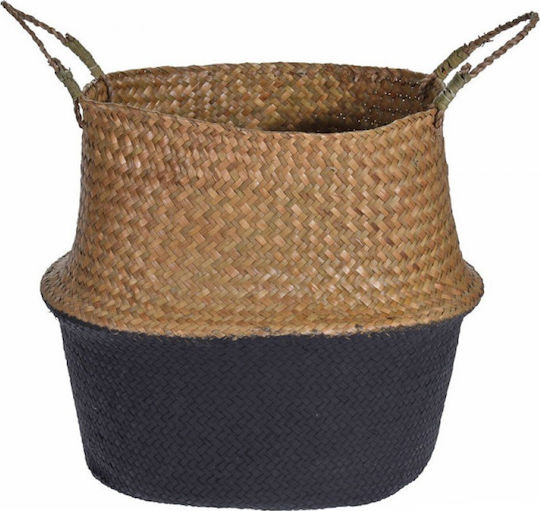 Zaros Seagras Coș Decorativ Din Paie Cu Mâner Natural/Negru 39x39x32cm