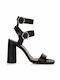 Sante Women's Sandals with Ankle Strap Black with Chunky High Heel