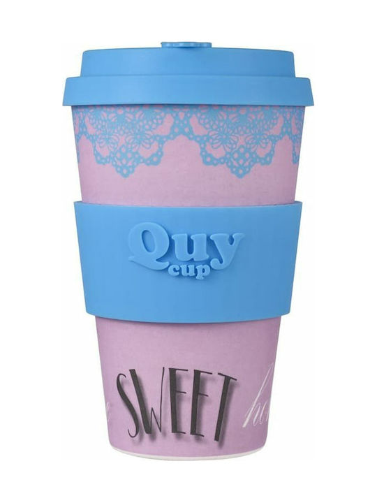 QuyCup Sweet Home Rose Bamboo Cup with Lid 400ml BAMB40-047