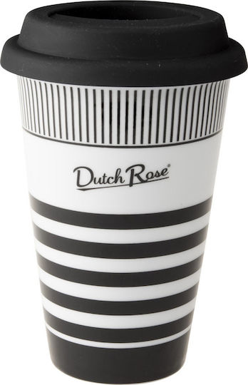 Dutch Rose To Go Stripe Glas Thermosflasche 370ml Mehrfarbig mit Stroh