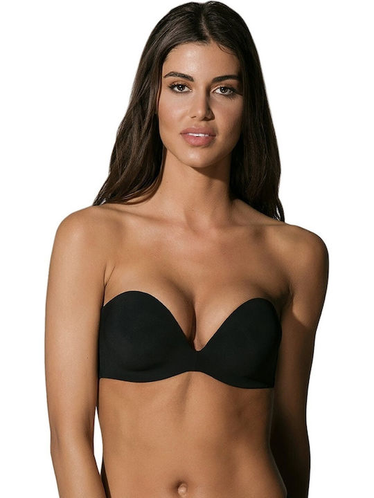 Secret Sense Μαύρο Strapless Σουτιέν με Ελαφριά Ενίσχυση & Μπανέλες
