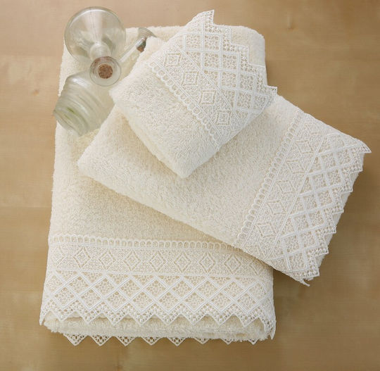 Viopros No 3 Bridal Towel with Lace Ecru 50x100cm