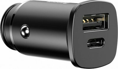 Baseus Car Charger Black Square PPS Total Intensity 5A Fast Charging with Ports: 1xUSB 1xType-C