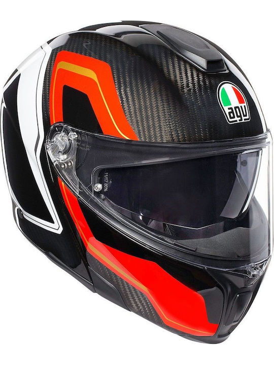 AGV Sportmodular Multi Sharp Carbon/Red/White Κράνος Μηχανής FlipUp 1350gr με Pinlock και