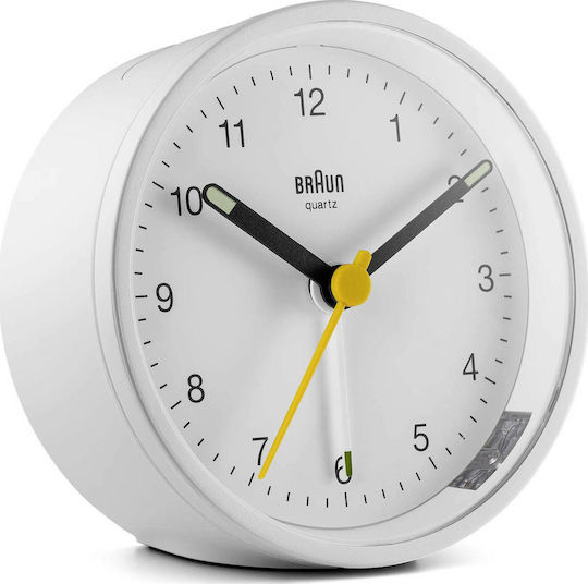 Braun BC12 Geräuschloses Tischuhr mit Zeigern mit Wecker Weiß BC12W