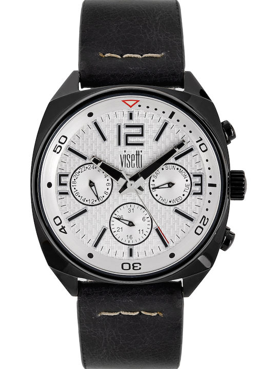 Visetti Geronimo Men's Watch 43mm Chronograph Battery with Black Leather Strap