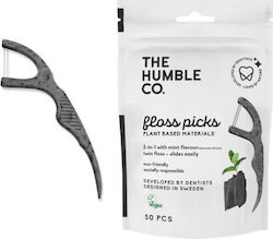 The Humble Co. Floss Picks with Charcoal Οδοντικό Νήμα με Γεύση Μέντα και Λαβή σε Μαύρο χρώμα 50τμχ