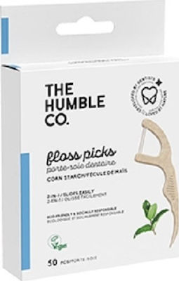 The Humble Co. Floss Picks Οδοντικό Νήμα με Γεύση Μέντα και Λαβή σε Μπεζ χρώμα 50τμχ