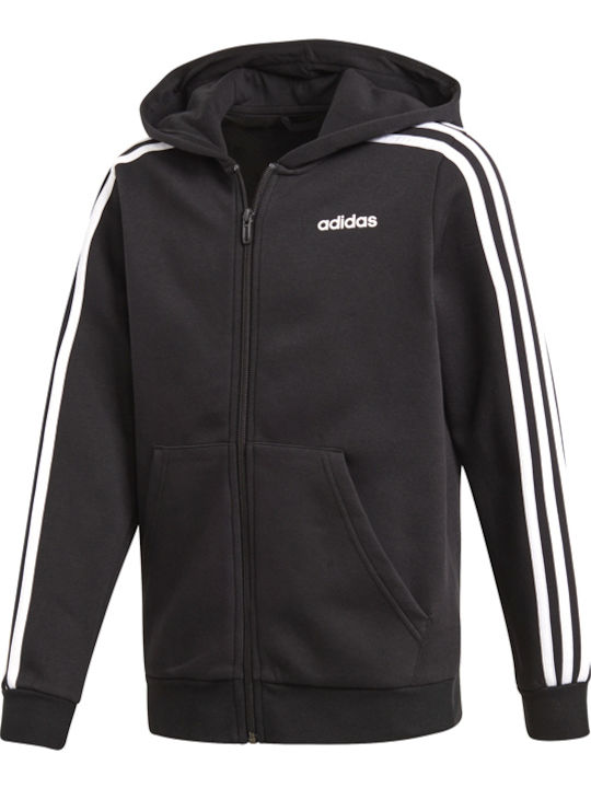 Adidas Αθλητική Παιδική Ζακέτα Φούτερ με Κουκούλα Μαύρη Essentials 3-Stripes
