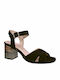 Paola Ferri Suede Women's Sandals Black with Chunky Medium Heel