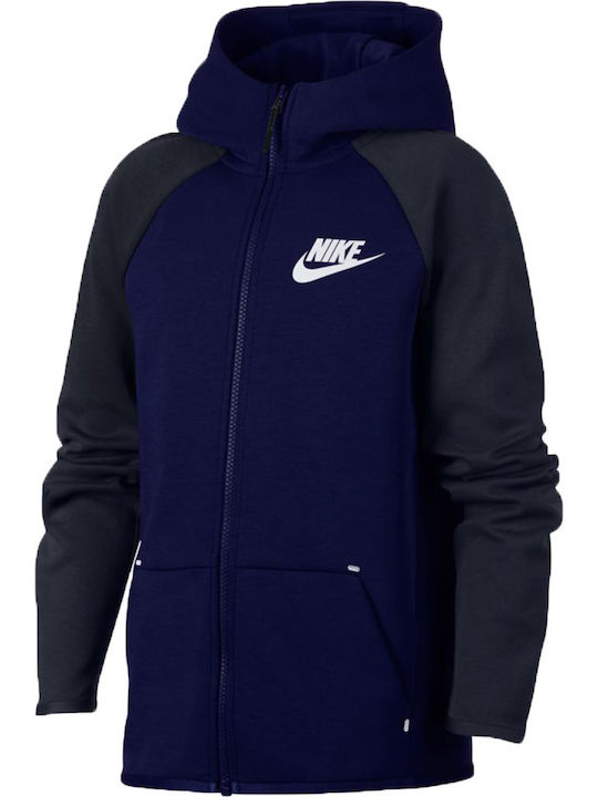 Nike Αθλητική Παιδική Ζακέτα Φούτερ Fleece με Κουκούλα Navy Μπλε Sportswear Tech