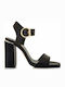 Sante Women's Sandals with Ankle Strap Black with Chunky High Heel