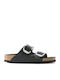 Arizona Big Buckle Oiled Leather Leather Women's Flat Sandals Anatomic in Black Color Narrow Fit
