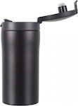 Lifeventure Flip-Top Thermal Mug Glass Thermos Stainless Steel Black 300ml with Mouthpiece 76120