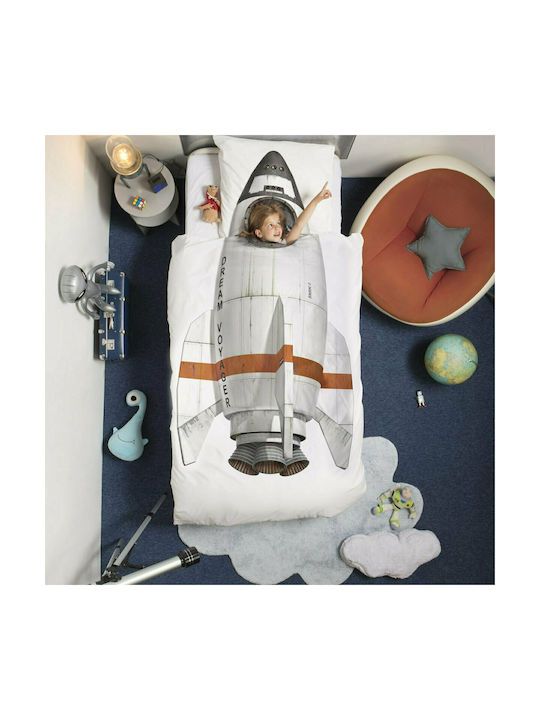 Snurk Rocket Set Kids Duvet Cover Single with Pillowcase Gray 140x200cm