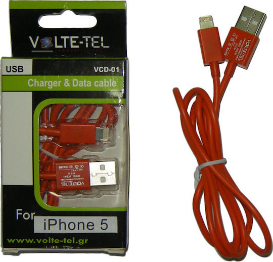 Volte-Tel Редовна USB-A към Lightning кабел Червен 1м (8108792)