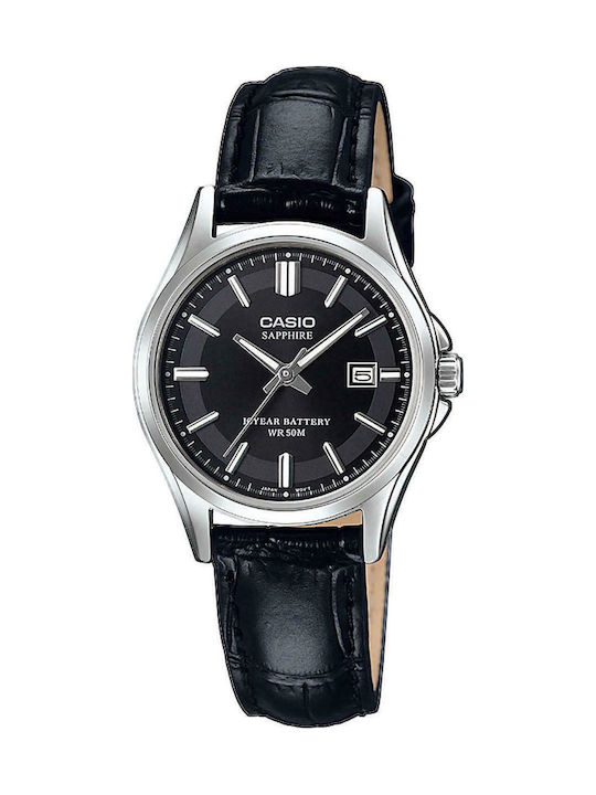 Casio Standard Sapphire Watch with Black Leather Strap