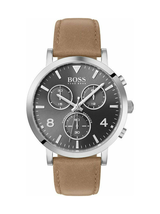 Hugo Boss Spirit Uhr Chronograph Batterie mit Braun Lederarmband