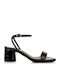 Sante Women's Sandals of Patent Leather with Chunky Medium Heel In Black Colour