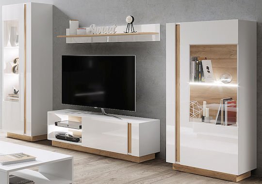 Living Room TV Unit with Showcase White L270xW40xH194cm