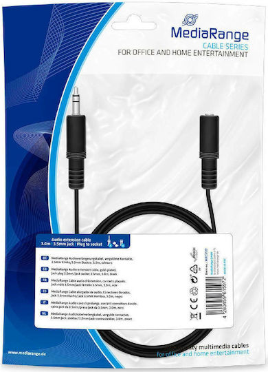 MediaRange Audio Cable 3.5mm Male to 3.5mm Female Black 3m with Gold Plated Terminals