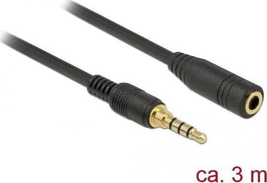DeLock Καλώδιο Ήχου TRRS 3.5mm male - 3.5mm female Μαύρο 3m με Επίχρυσους Ακροδέκτες 85633