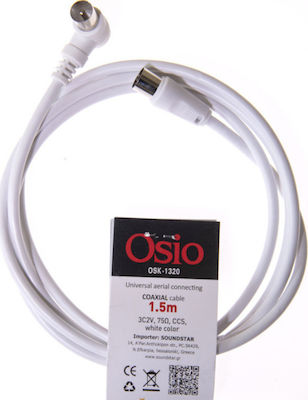 Osio Cablu Antenă Coaxial de sex masculin - Coaxial de sex feminin Alb 1.5m (OSK-1320)