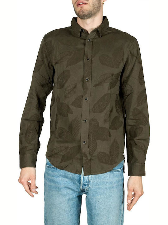 Neal Long-sleeved Cotton Shirt Floral Khaki