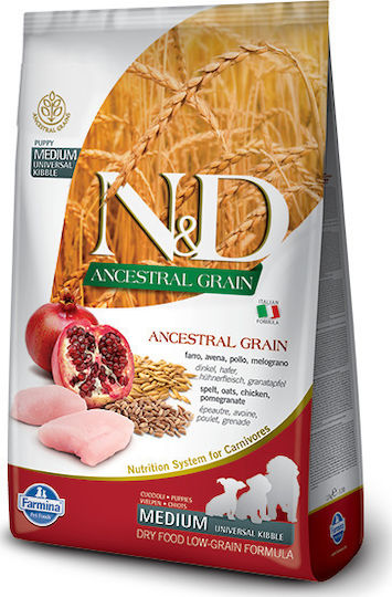 Farmina Ancestral Grain Chicken & Pomegranate Puppy Medium 12kg Dry Food with Few Grains for Medium Breed Puppies with Chicken and Pomegranate