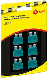 FixPoint Γαλάζιες Ασφάλειες Αυτοκινήτου 15A Set Siguranțe Auto Cuțite 6buc