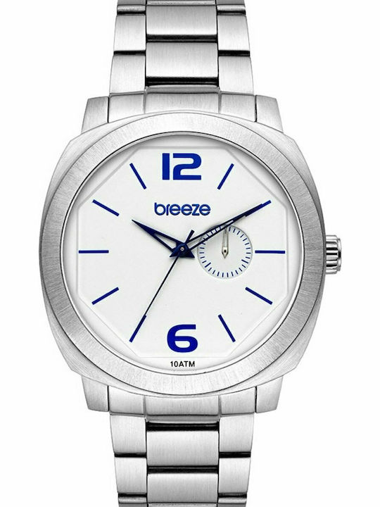 Breeze Mayan Ανδρικό Ρολόι 46mm Χρονογράφος Μπαταρίας με Ασημί Μεταλλικό Μπρασελέ